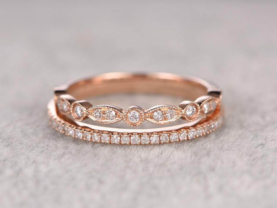 Vintage Pear shaped Salt and Pepper Diamond engagement ring art deco ring  Rose gold Ring, black